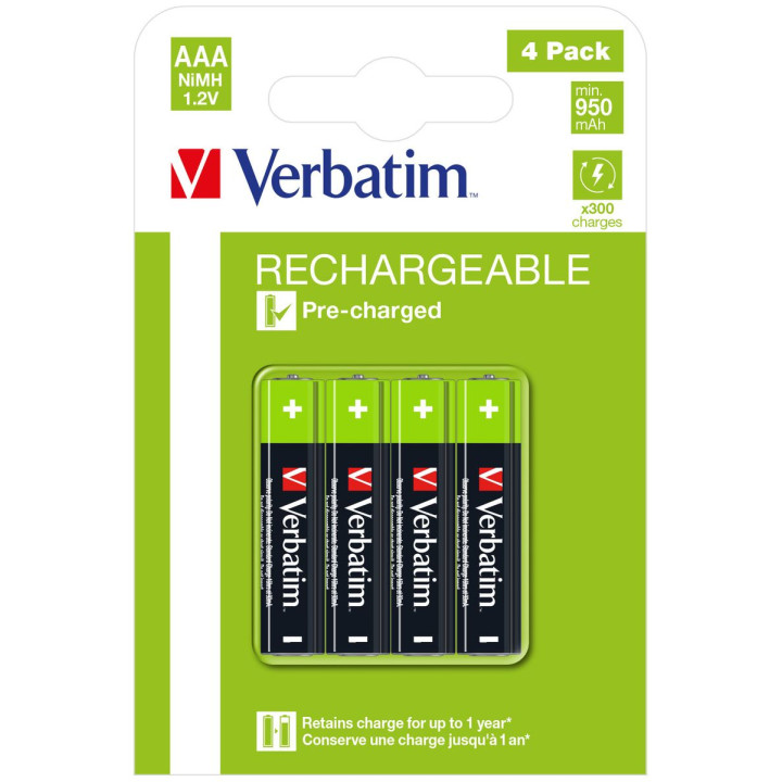 VERBATIM BATTERIE RICARICABILI AAA 4PACK 950MAH