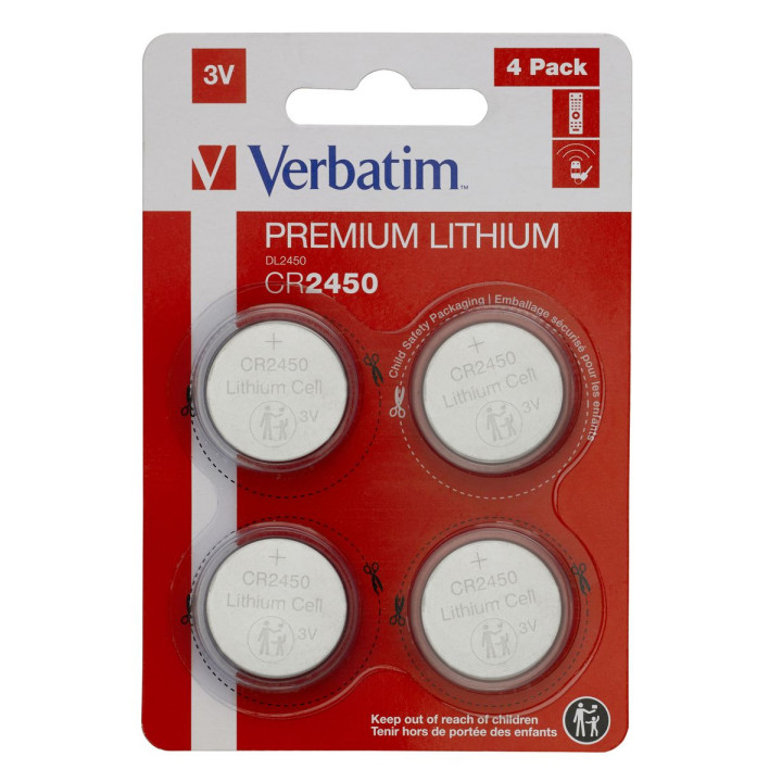 VERBATIM BATTERIE A BOTTONE 3VOLT LITIO CR2450 4PZ