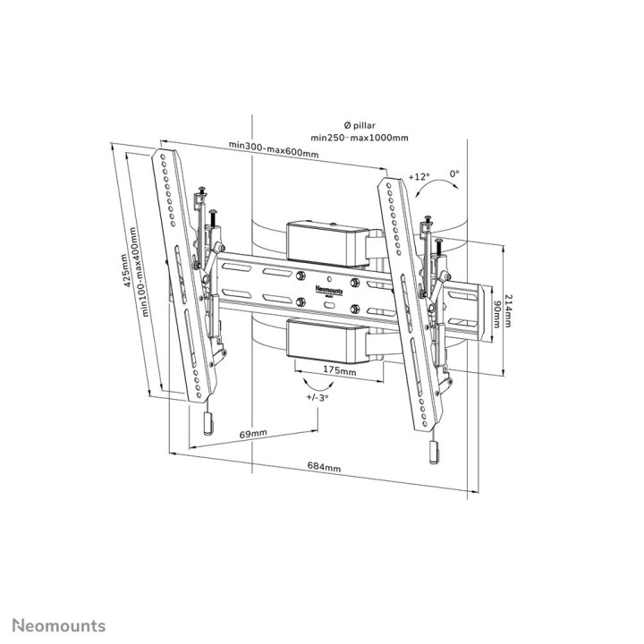 NEWSTAR Neomounts Screen Pillar Mount tilt VESA 600X400