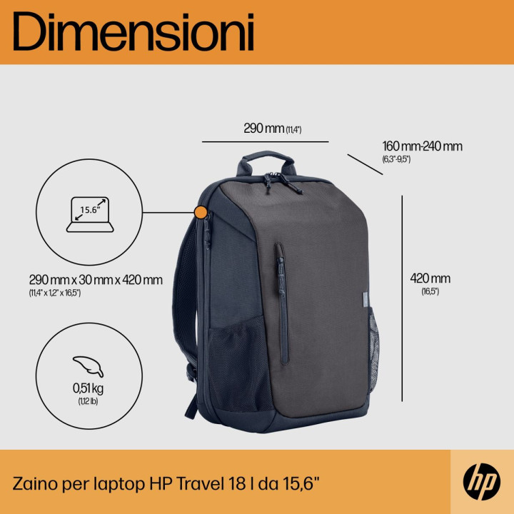 HP INC. HP TRAVEL 18 LITER 15.6 IRON GREYLAPTOP BACKPACK