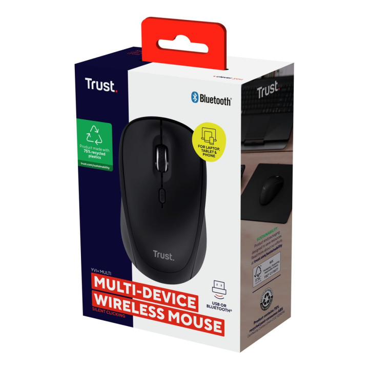 TRUST YVI MULTI-DEVICE WIRELESS MOUSE BLACK