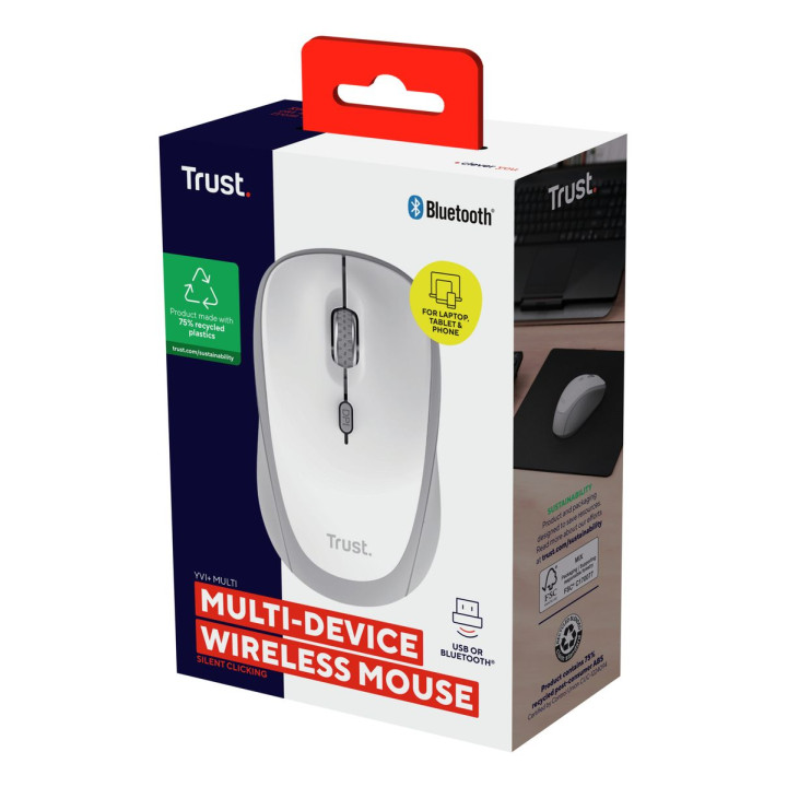 TRUST YVI MULTI-DEVICE WIRELESS MOUSE WHITE