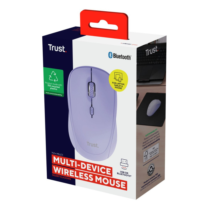 TRUST YVI MULTI-DEVICE WIRELESS MOUSE PURPLE